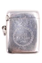 A silver fob vesta, having engraved floral decoration and initials 'AM 1916', Chester, 1912, 33 g, 5
