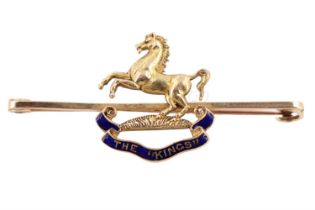 An early 20th Century King's Liverpool Regiment enamelled 15 ct yellow metal sweetheart brooch, 47
