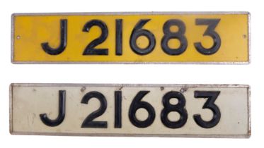A pair of vintage vehicle number plates, J21683