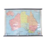A 1950s large school type wall map of Australia (Political) by W & A K Johnston of Edinburgh and