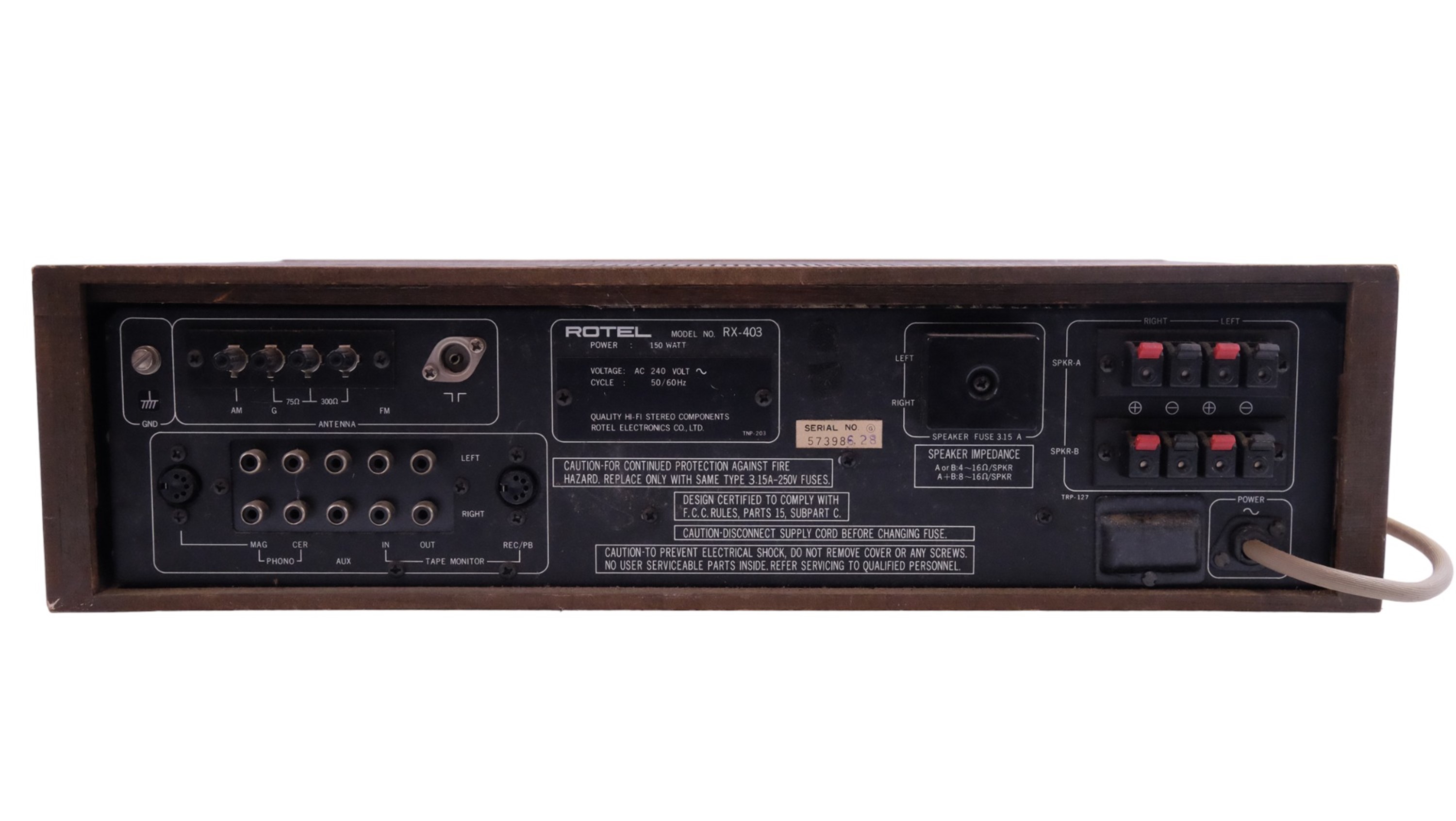 A Rotel RX-403 stereo AM/FM receiver, with owner's manual, 47 x 27.5 x 12 cm - Image 3 of 4