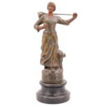 A late 19th Century spelter figure of a French farm girl, inscribed "Moisson" [harvest], 34 cm