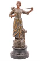 A late 19th Century spelter figure of a French farm girl, inscribed "Moisson" [harvest], 34 cm