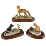 Two Border Fine Arts foxes, including Fox Cub & Hedgehog, together with Puppy and Robin, tallest