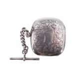 An early 20th Century silver fob vesta case, of rounded cushion form, foliate-engraved, one face