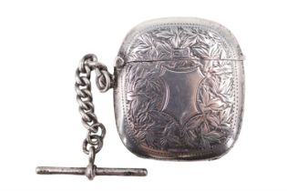 An early 20th Century silver fob vesta case, of rounded cushion form, foliate-engraved, one face
