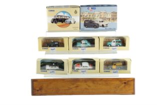 Six Corgi die-cast classic police cars together with Morris Minor vans and Metropolitan Police ,