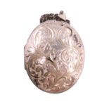 A silver double locket necklace, the front having engraved scrolling decoration, dependant from an