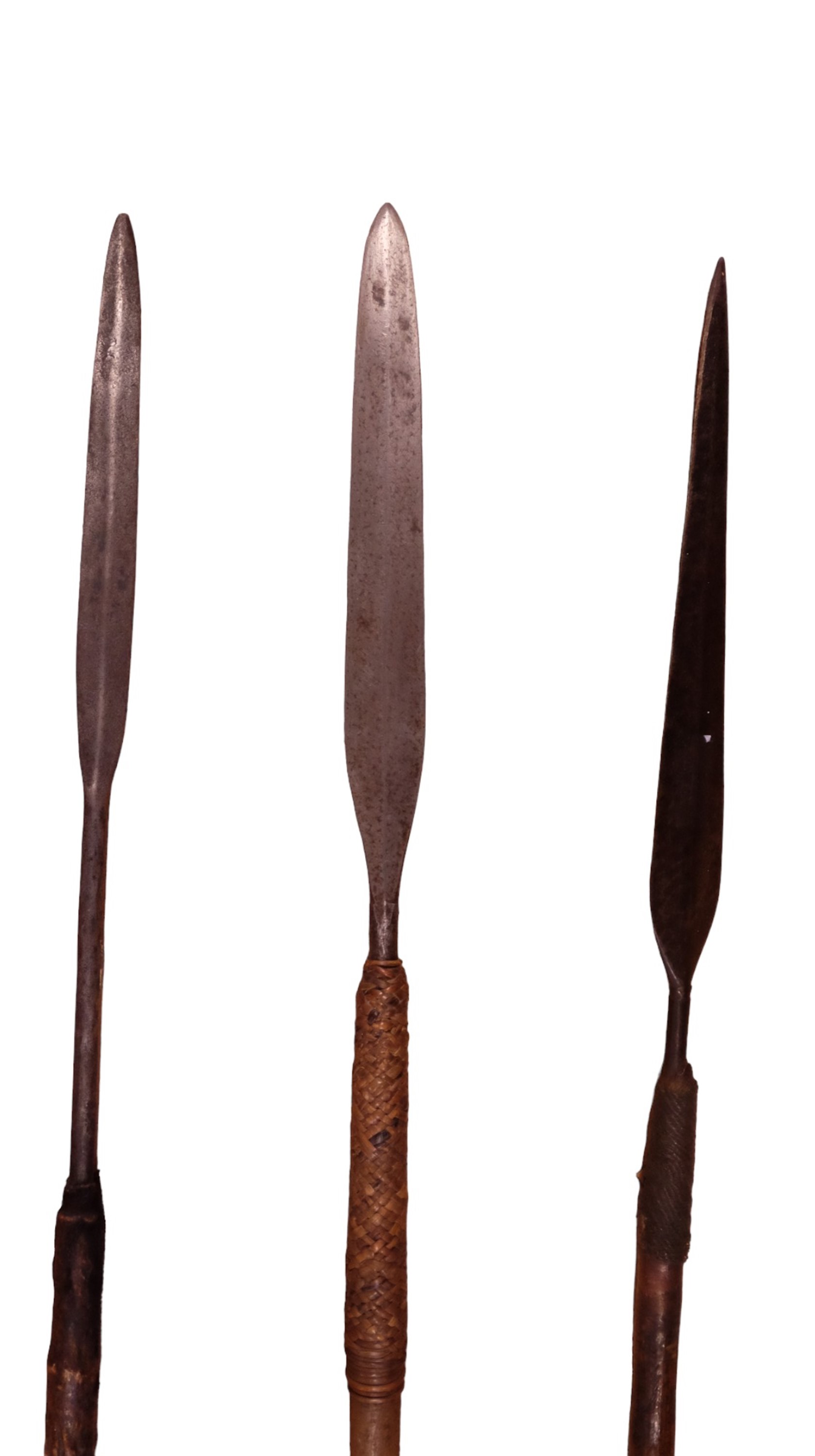 Three antique Zulu / Nguni spears, comprising an Iklwa stabbing spear and two isijulas, respectively - Image 2 of 3