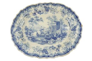 An early 19th Century Rogers transfer-printed blue-and-white earthenware ashet, from the 'Athens'