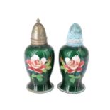 A pair of early 20th Century Japanese cloisonné salt and pepper pots, impressed character marks to