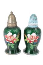 A pair of early 20th Century Japanese cloisonné salt and pepper pots, impressed character marks to