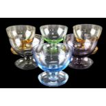A set of six variously coloured glass sundae dishes, 10 x 9 cm