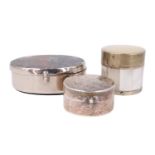 A silver diminutive pill box together with a mother-of-pearl electroplate mounted example and one