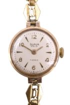 A 1960s 9 ct gold wristlet watch having a Slava 17 jewel movement on a rolled gold bracelet,