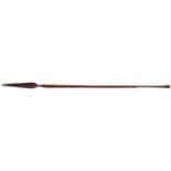 An antique Zulu iklwa stabbing spear, having a leaf-shaped tanged head, the shaft split-cane-whipped