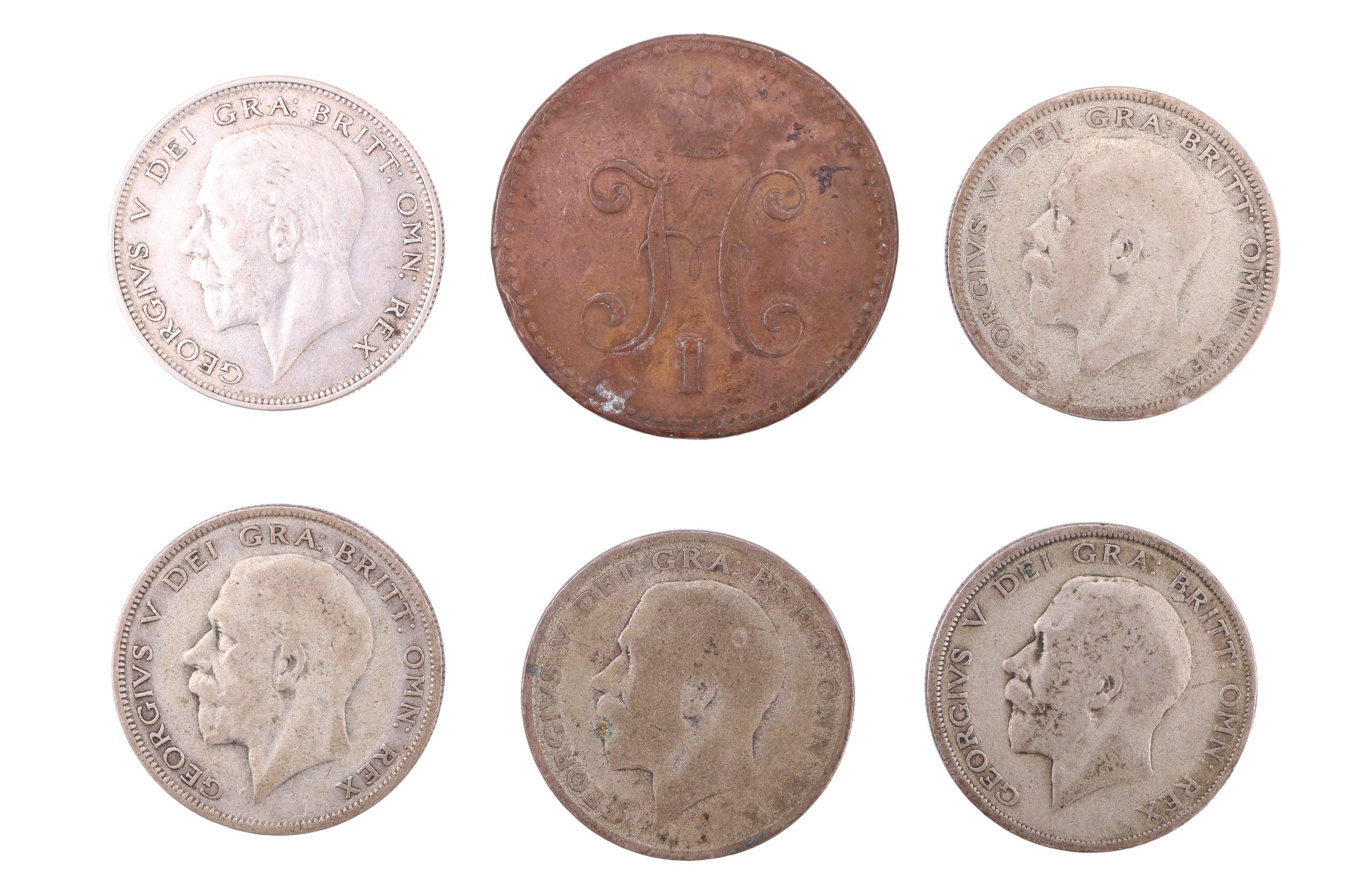 Five pre-1947 silver crowns together with an 1839 three kopeks coin, and a group of GB coins - Image 4 of 5