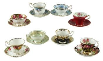 Eight cabinet cups and saucers including Royal Albert, Aynsley, etc