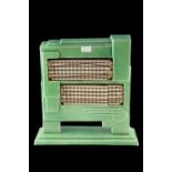 An Art Deco enamelled cast iron two element electric fire by Belling and Co, together with three
