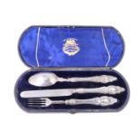 A Victorian silver christening set, in a Cooke & Kelvey of Calcutta case, Martin, Hall & Co (Richard
