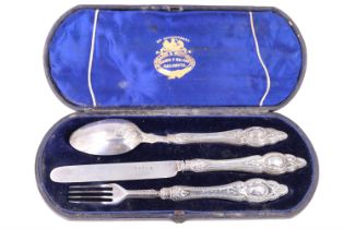 A Victorian silver christening set, in a Cooke & Kelvey of Calcutta case, Martin, Hall & Co (Richard