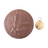 A Victory Medal and Memorial Plaque to 4-145126 Pte Thomas Henderson, Army Service Corps. [