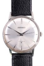A vintage Seiko stainless steel wristwatch, having a crown-wound 17 jewel movement, brushed silver