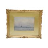 Ernest Marillier (19th / 20th Century) A vast, calm, coastal study with a Ketch sat on the water,