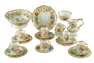 A Hammersley & Co Queen Anne pattern tea set, pattern number 13166, (sugar bowl a/f)