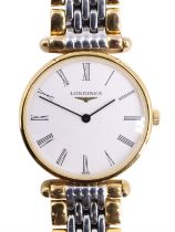 A Longines Grande Clasique quartz wristlet watch, having Roman numerals, a white dial and a bi-