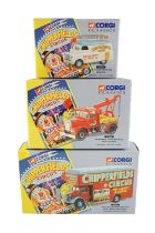 Three Corgi Chipperfields Circus die-cast vehicles, advance booking vehicle, Scammell highwayman