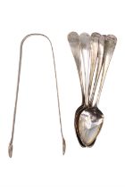 A set of five Georgian silver old English pattern teaspoons, the terminals bearing an engraved '