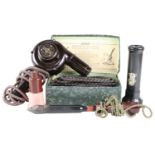 A group of vintage Bakelite domestic, travel and workshop items including a hairdryer, soldering