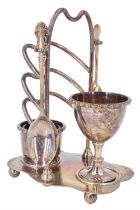 A boxed silver egg and toast set, having two associated spoons, E G Ltd, Birmingham, 1983, 15 cm,