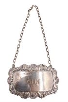 A 1960s silver 'Gin' decanter label, 6 x 4 cm, 14 g