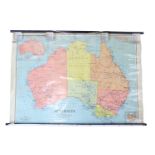 A 1950s large school type wall map of Australia (Political) by W & A K Johnston of Edinburgh and