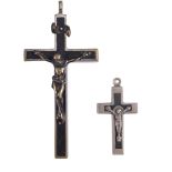 Two early 20th Century crucifixes, ebony and nickel-plated, 9 cm x 4 cm largest