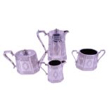 A Victorian electroplate four piece teaset by Lee & Wigfull of Sheffield, bearing engraved