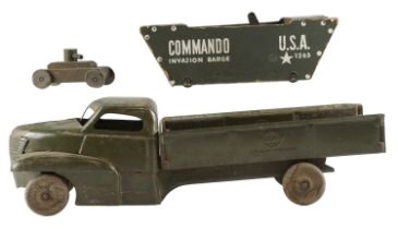A Second Word War Commando Invasion Barge toy landing craft by Wood Commodities Corps of New York,
