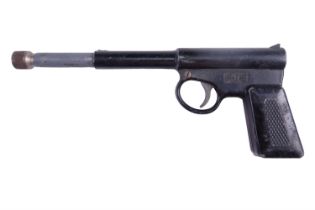 A vintage .177 caliber 'T J Harrington' Gat sprung barrel air pistol, marked 'TJH & Son'