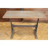 A Victorian mahogany topped cast iron table, 107 x 45 x 76 cm