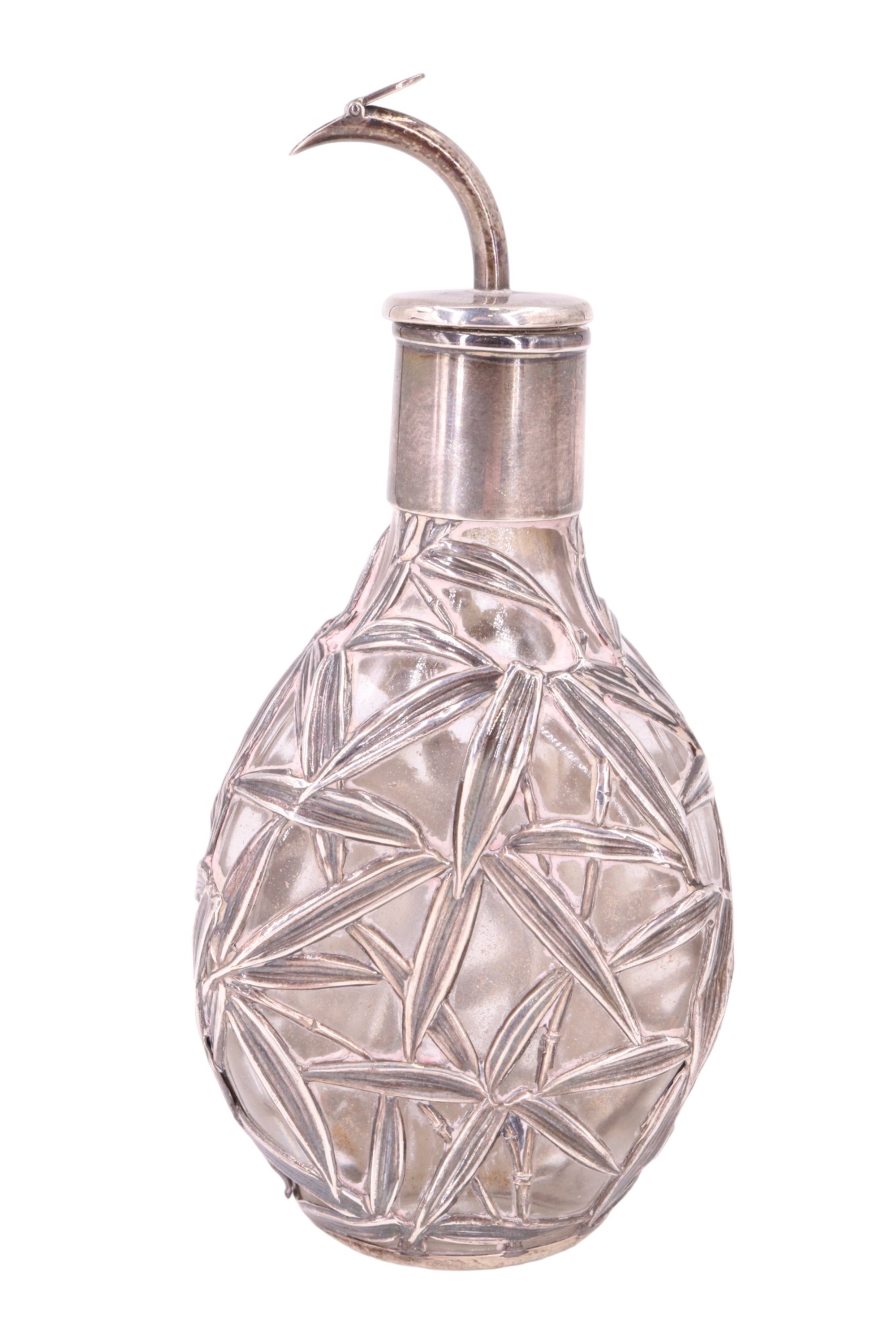 A pair of late 19th / early 20th Century white-metal-overlaid dimpled glass cologne bottles, - Image 2 of 4