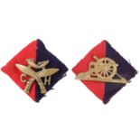 Second World War Royal Artillery and Gurkha rifles / artillery slouch hat pagri badges