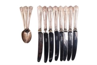 A cased set of six silver George V silver jubilee commemorative teaspoons, together with a set of