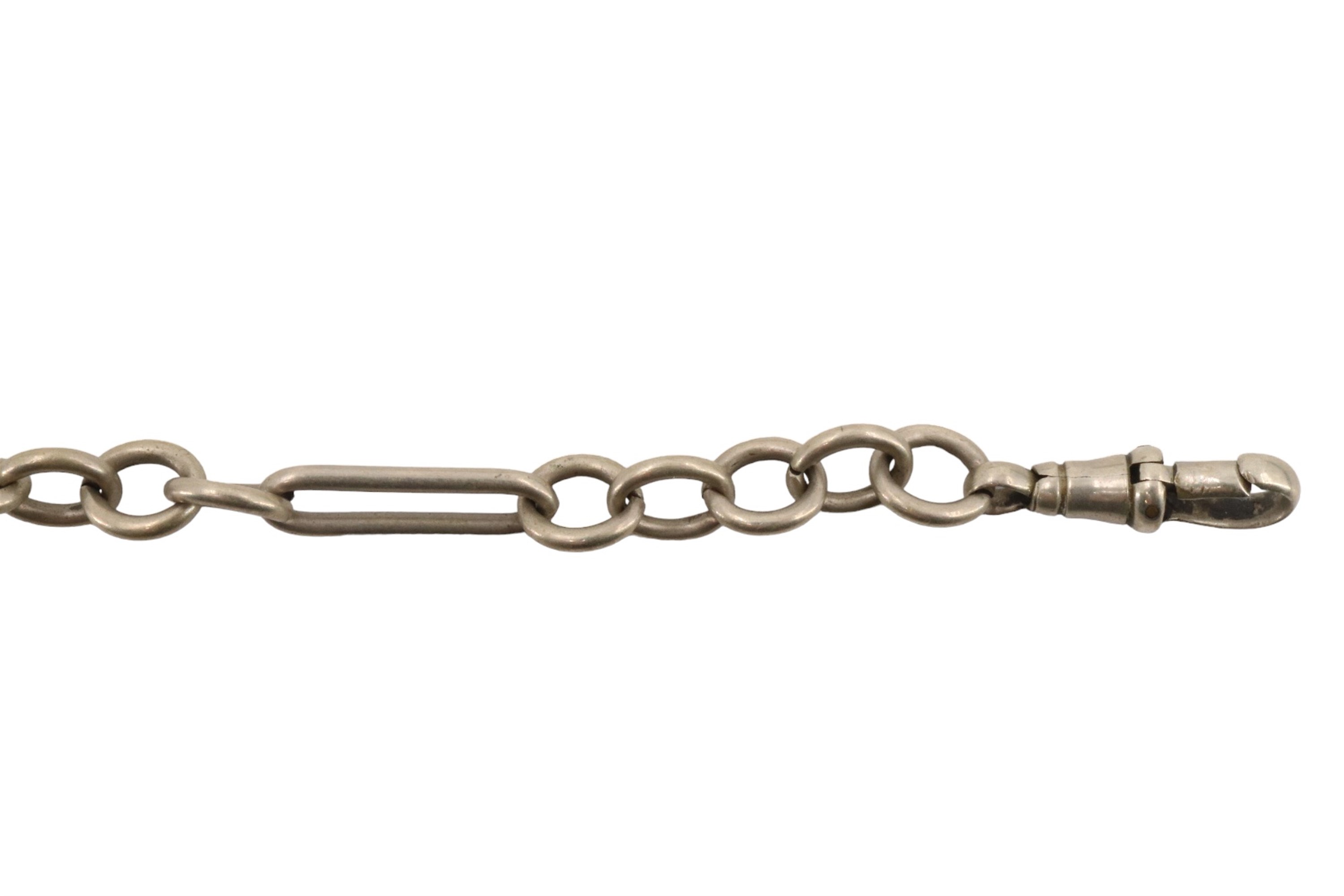 Three early 20th Century watch chains, comprising silver and gilt metal graduated curb links, and - Image 3 of 5