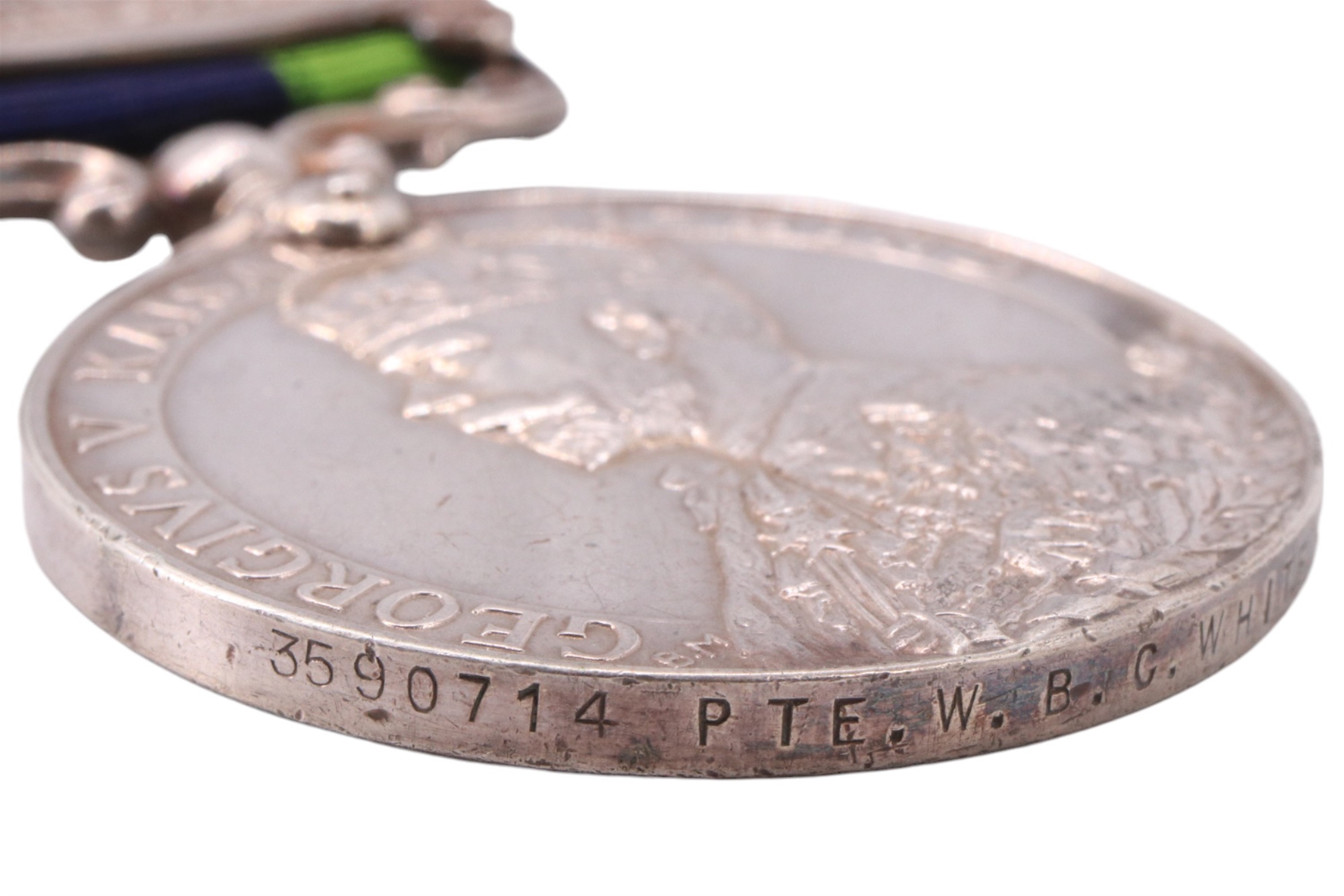 An India General Service Medal with Waziristan 1921-24 clasp to 3590714 Pte W B C White, Border - Image 3 of 4