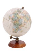 A contemporary student's terrestrial globe, George F Cram Company's 'Classic', on an oak base, 31 cm