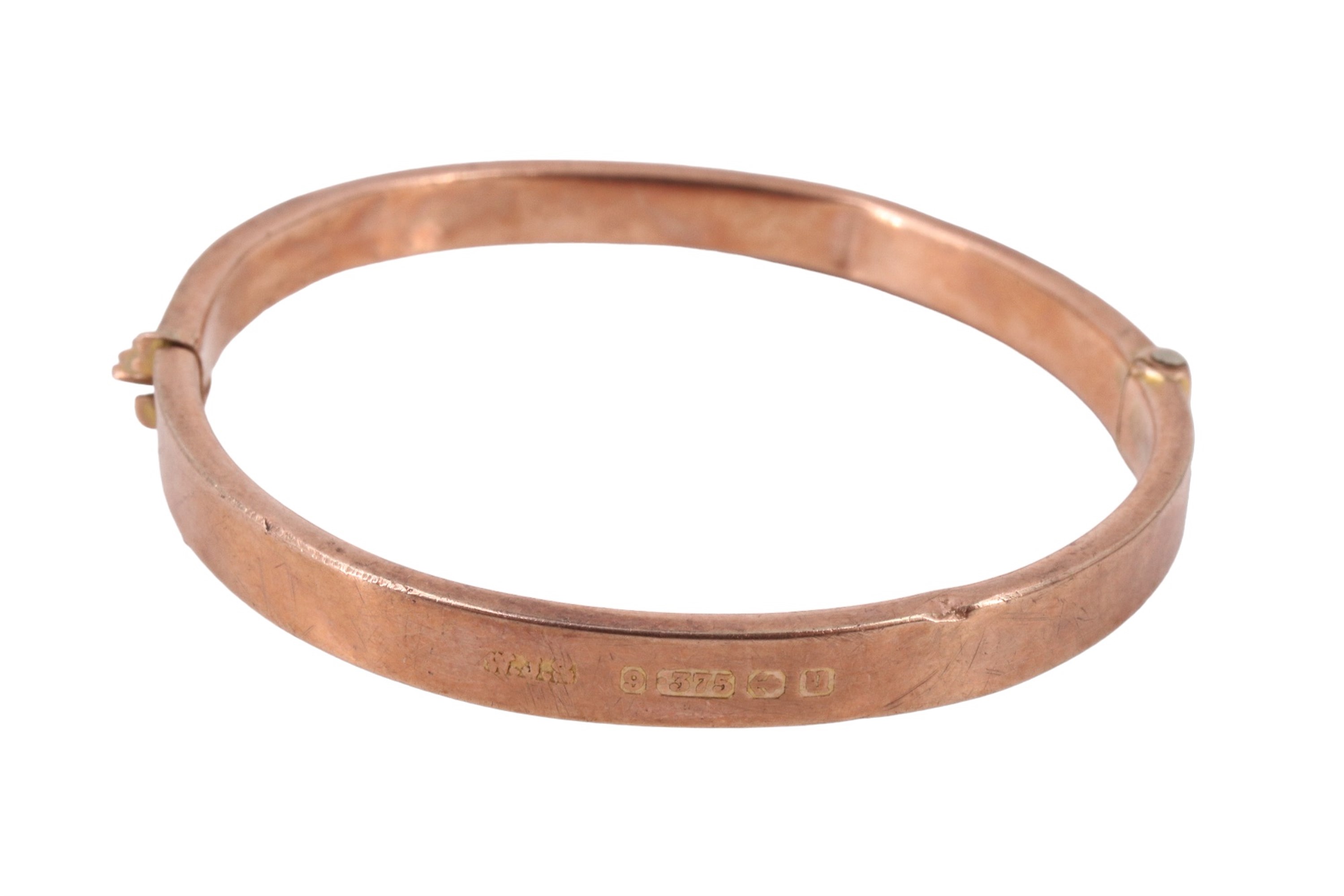 A vintage child's 9 ct rose gold hinged bangle, rubbed assay marks, 4.58 g, 14 cm internally - Image 2 of 2