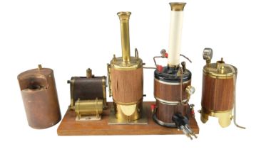 Five late 20th century model static steam engine boilers, from kits and scratch built