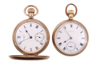 A Waltham gold-plated hunter pocket watch together with a Waltham pocket watch, both having blued-